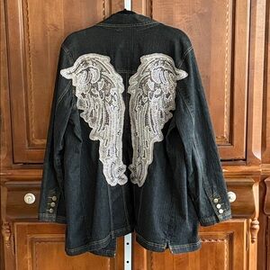 Denim 24/7 Black Jean Jacket with Rhinestone Wings
